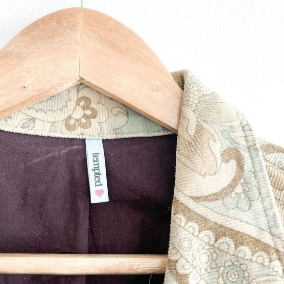 Tempted Womens Blazer Coat BOHO Vintage Paisley Print Corduroy Tan Brown Large - Picture 4 of 9